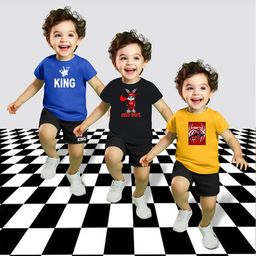 MITANSH Unisex Kids Pack Of 3 Printed T-shirt with Shorts-7