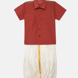 Thangamagan Boys Coral Solid Panjagajam & Shirt Set-24