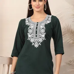 Clora Creation Women Floral Embroidered Thread Work Woollen Kurta-image-65