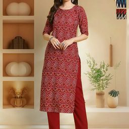 HERE&NOW Selection Of 3 Floral Printed Round Neck Straight Kurtas-image-31