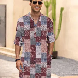 Anouk Geometric Printed Mandarin Collar Pure Cotton Straight Kurta-image-76