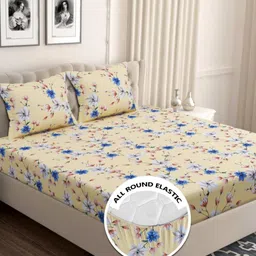 VAS COLLECTIONS Cream & Pink Floral Printed 210 TC Queen Bedsheet 1.82 m x 1.98 m-picture-37