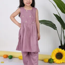 Here&Now X Kinder Kids Girls Embroidered Regular Pure Cotton Kurti with Palazzos-picture-12