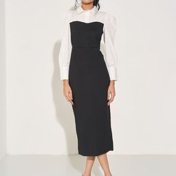 Honey by Pantaloons Striped Cuffed Sleeve Shirt Collar Sheath Midi Dress-picture-40