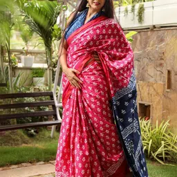 Craft Musium Floral Pure Cotton Bagru Saree-image-94