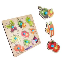 Mingkids Vegetables Wooden Knob & Peg Puzzle Multicolor - 9 Pieces-14