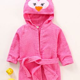 Babyhug Three Fourth Sleeves Woven Terry Hooded Bath Robe Owl Design - Pink-picture-11