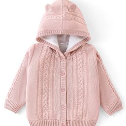 Babyhug Full Sleeves Sweater With Hood & Cable Knit Design - Pink-picture-14