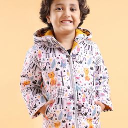 Babyhug Woven Full Sleeves Front Open Hoodies Elephant Print - Multicolour-image-62