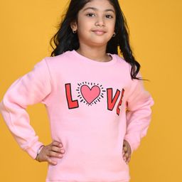 Anthrilo Full Sleeves  Love Text Printed  Fleece Sweatshirt - Pink-picture-6