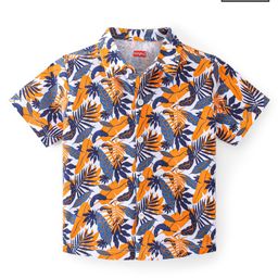 Babyhug Cotton Half Sleeves Regular Collar Shirt Tropical Print - Orange and Blue-image-97