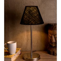 Green Girgit Metal Table Lamp with Black Jute Shade-28