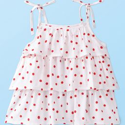 Babyhug Rayon Woven Sleeveless Top With Polka Dots Print - White & Red-image-98