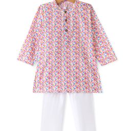 Babyhug 100% Cotton Woven Full Sleeves Kurta & Pyjama Set With Abstract Print - Multicolour-image-94