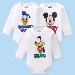 Babyhug Disney Interlock Knit Full Sleeves Onesies with Mickey Mouse & Friends Graphic  Pack of 3 - White-picture-16