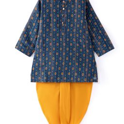 Babyhug Woven Full Sleeves Printed & Sequinned Kurta Dhoti Set - Teal-image-1