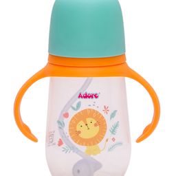 Adore Great Britain Wide Neck Straw Sipper with Gravity Ball and Twin Handle- 250ml- Orange Lion-26