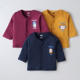 Simply Interlock Cotton Knit Full Sleeves Front Open Vests With Animals Print Pack of 3 - Plum Blue & Mustard-picture-16