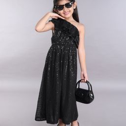 Taffykids One Shoulder Sequins Embellished Frill Detailed Party Gown - Black-image-51