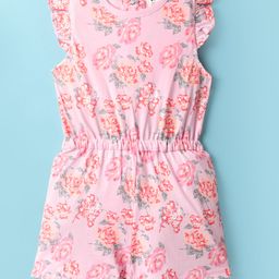 ToffyHouse Single Jersey Knit Frill Sleeves Jumpsuit With Floral Print - Pink-image-19