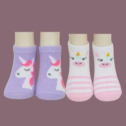 Yellow Bee Cotton Pack Of 2 Unicorns Designed Socks Set - Purple & Pink-59