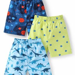 Babyhug Poplin Woven Boxers with Dino & Space Theme Print Pack of 3 - Blue & Light Green-picture-2