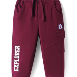 Babyhug Cotton Looper Knit Full Length Lounge Pant with Explorer Print - Maroon-image-39