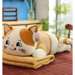 Tickles Sleeping Cat Soft Stuffed Plush Animal Toy for Kids Boys & Girls (Size: 35 cm Color: White & Brown)-image-2