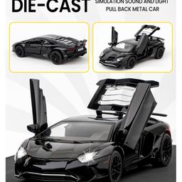 Fiddlerz Die-Cast Car Toy 1:32 Scale with Pull Back Action LED Lights Openable Doors Realistic Sound Sports Model Metal Car for Kids and Adults (Black)-picture-32