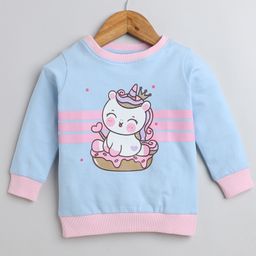 BUMZEE Looper Knit Full Sleeves Unicorn Printed Sweatshirt - Sky Blue-image-6