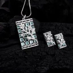 StileAdda Silver-Plated American Diamond Studded Big Square Jewellery Set-picture-34
