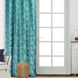 Saral Home Teal & White Floral Room Darkening Long Door Curtain-picture-29