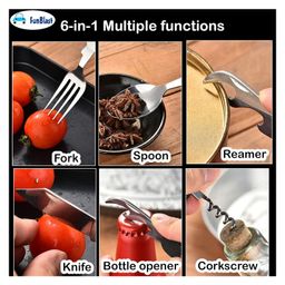 Bunie 6 in 1 Foldable Spoon Fork, Knife Set for TravelPack of 1 Red image 2