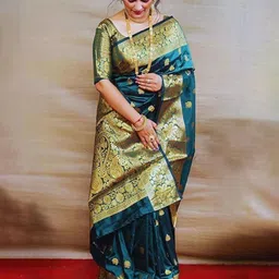 PERVAS Paisley Woven Design Zari Banarasi Saree-11