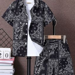 INCLUD Boys Paisley Print Short Sleeve Shirt With Shorts-image-64