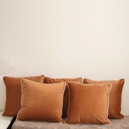 SANSKRUTIHOMES Peach-Coloured Set of 5 Velvet Square Cushion Covers-image-11