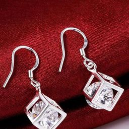 MYKI Silver-Plated Contemporary Stainless Steel Cubic Zirconia Drop Earrings-34