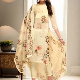 Anouk Women Floral Printed Regular Linen Kurta with Trousers & With Dupatta-26