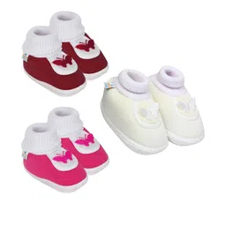 Neska Moda 6 To 12 Month 3 Pair Set Newborn Unisex Baby Skin Friendly Soft Cotton Butterfly Booties-image-92