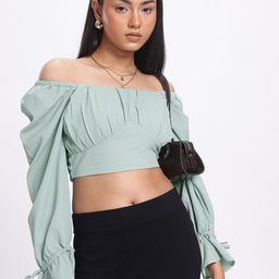 glitchez Cinched Chic Gathered Bardot Crop Top-image-10