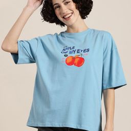 HERE&NOW Drop-Shoulder Sleeves Printed Pure Cotton Tshirt-image-39