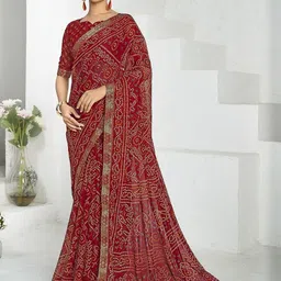 KALINI Embroidered Bandhani Printed Saree With Attached Lace & Matching Blouse Piece-picture-37