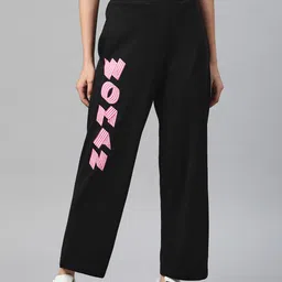 plusS Women Black Cotton Printed Track Pants-image-25