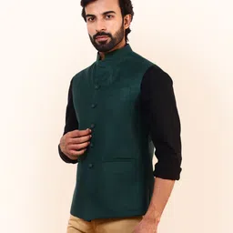 Satwaa Men Solid Nehru Jacket image 2
