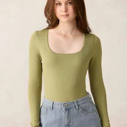 Outzidr Crop Women Solid Long Sleeves Fitted Top-image-78