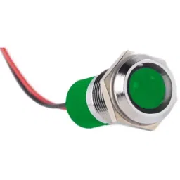 RS PRO Green Panel Mount Indicator 12V DC, Mounting Hole Size 14 mm, Termination Type Lead Wires, IP Rating IP67, Model No 7227384-18