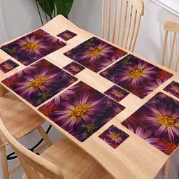 REVEXO 6Pc Yellow & Pink Printed Rectangle Costers & Table Placemats-14