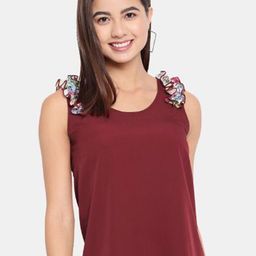 OTIRA Women Round Neck Ruffles Crepe Top-image-14