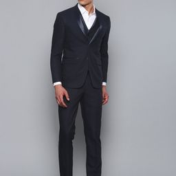 Louis Philippe Men Navy Blue Checked Slim Fit Single-Breasted Formal Suit-image-41
