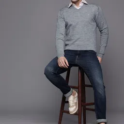 Allen Solly Solid V-Neck Pullover-picture-19